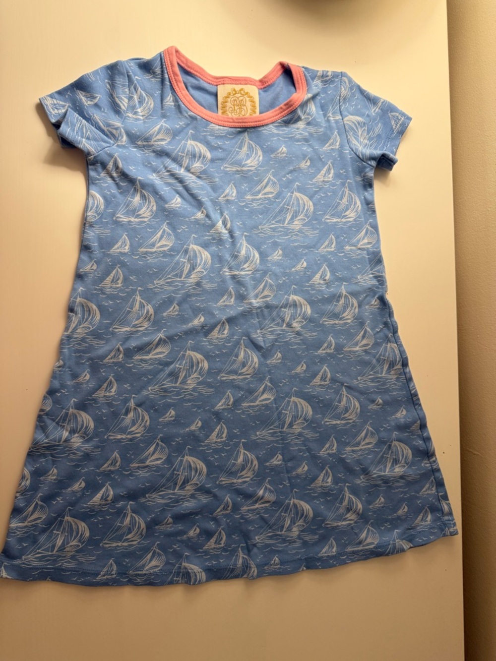 Beaufort Bonney Blue Sailboat Print Dress with Pink Trim 5